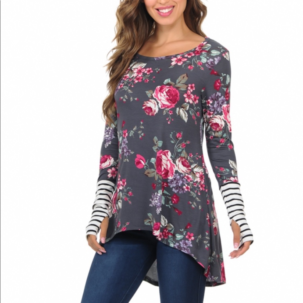 Floral Long Sleeve High-Low Top - Picture 5 of 5